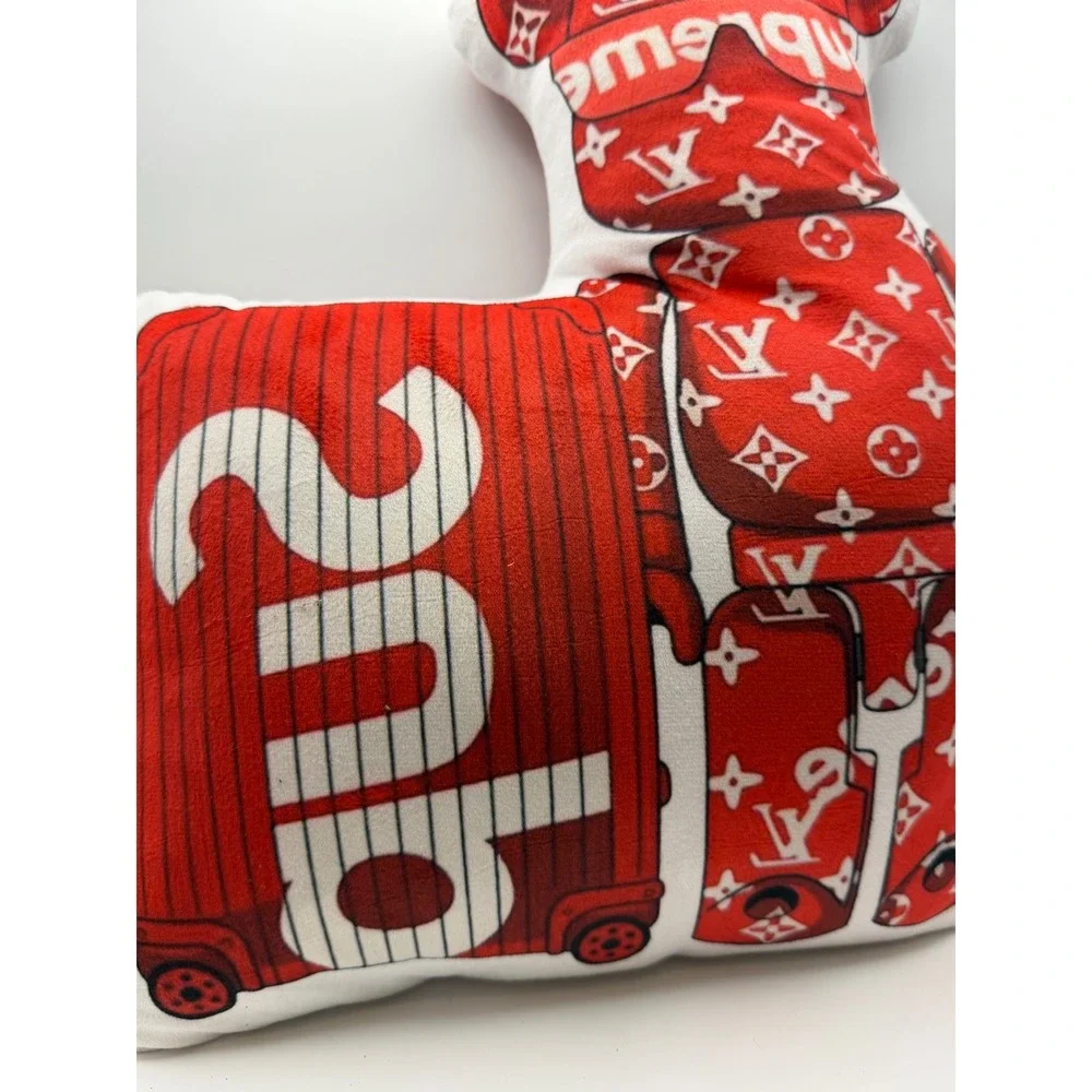 Supreme Louis Vuitton Monogram Bearbrick Style Plush Decorative Pillow Red White